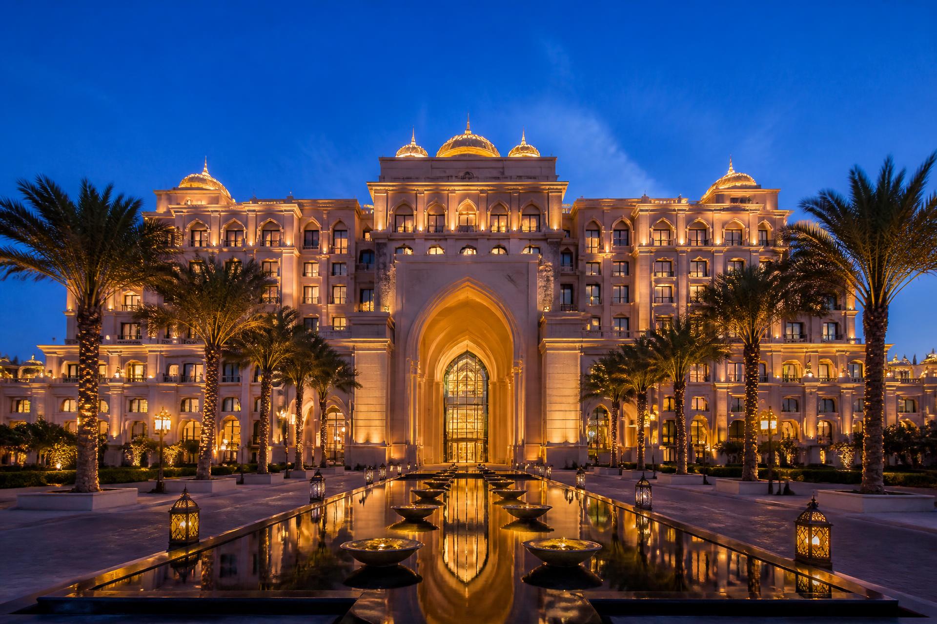 Hotel exterior at dusk